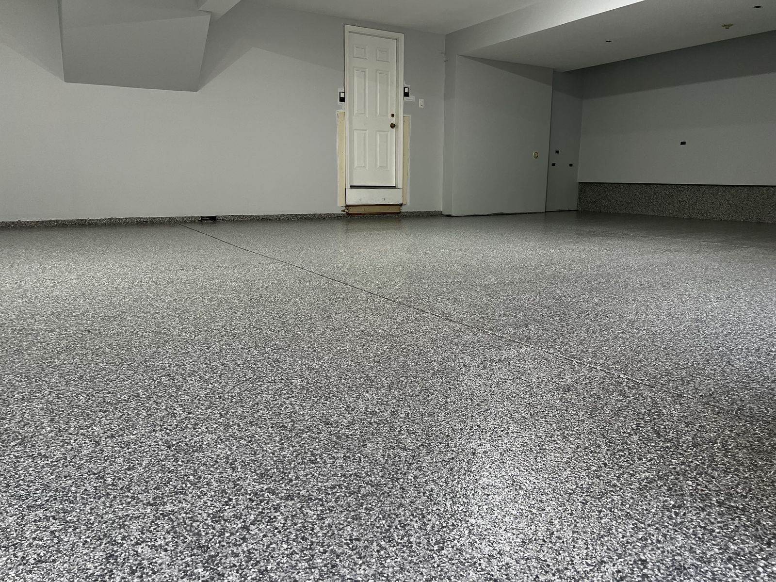 Three-car garage floor, full flake system